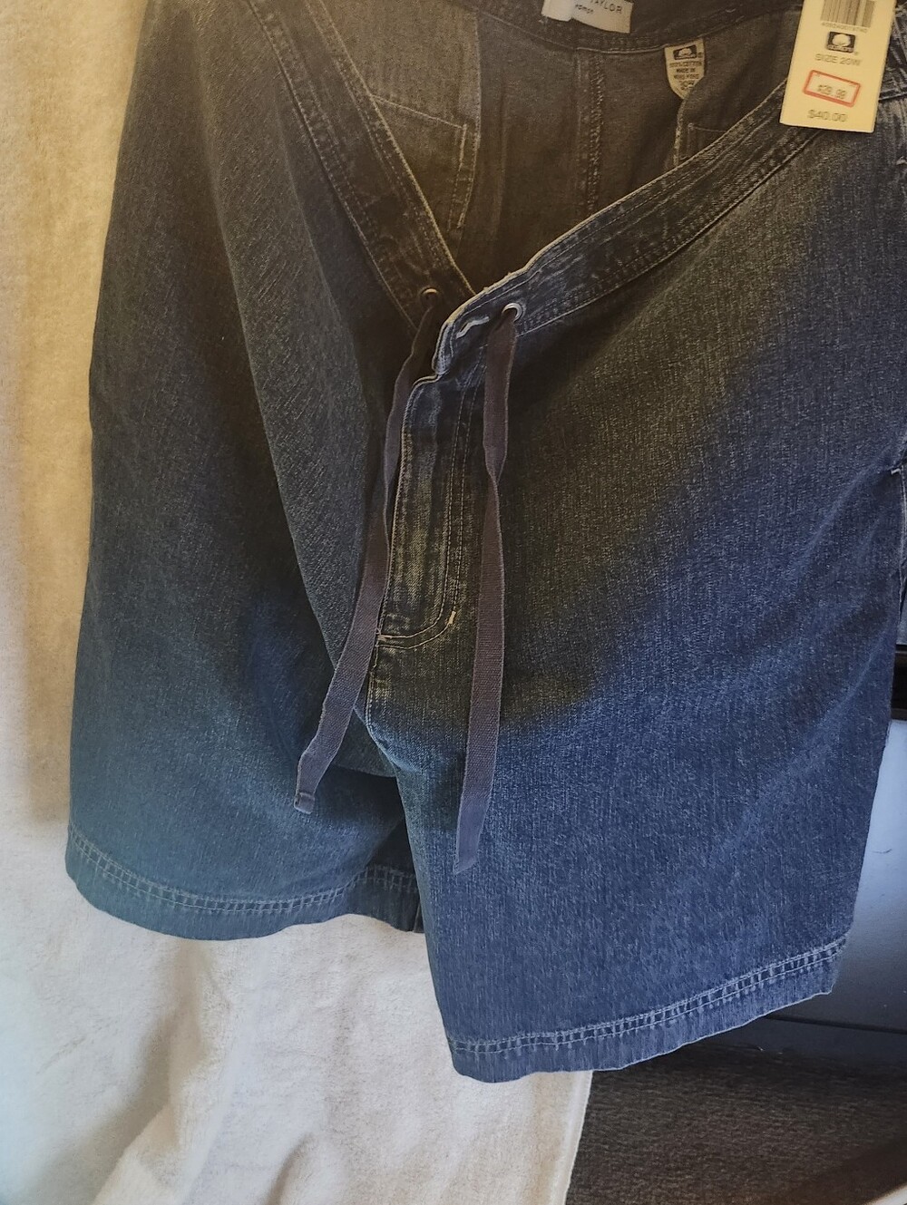 Lord & Taylor Dark Blue Denim Drawstring Jean Shorts